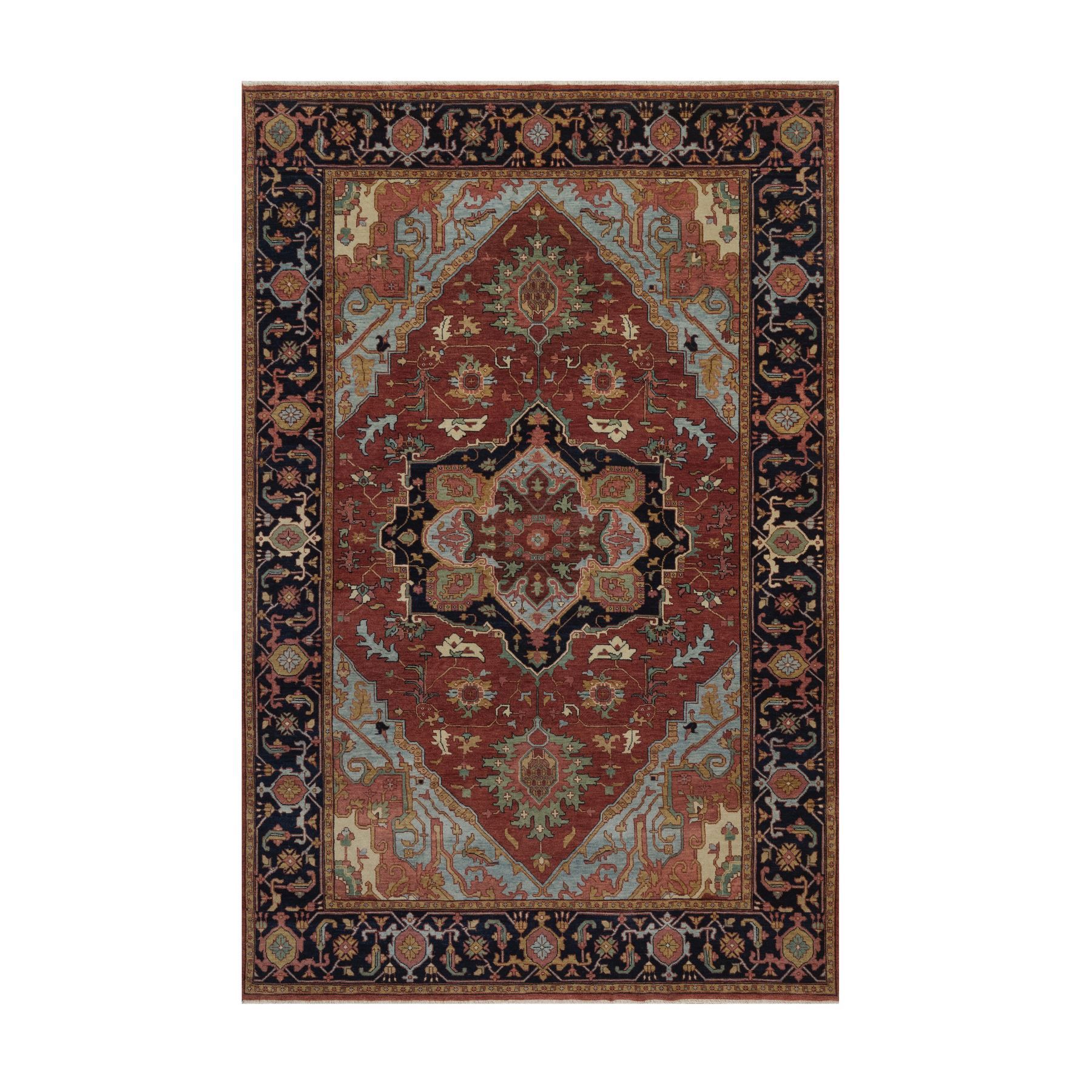6'x9'2" Barn Red, Antiqued Fine Heriz Re-Creation, Medallion Design, Hand Knotted, Hand Spun New Zealand Wool, Denser Weave, Soft Pile, Vegetable Dyes, Oriental Rug 